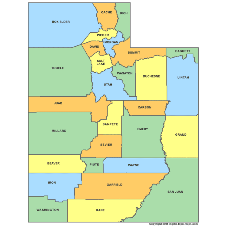 Utah State , County Map